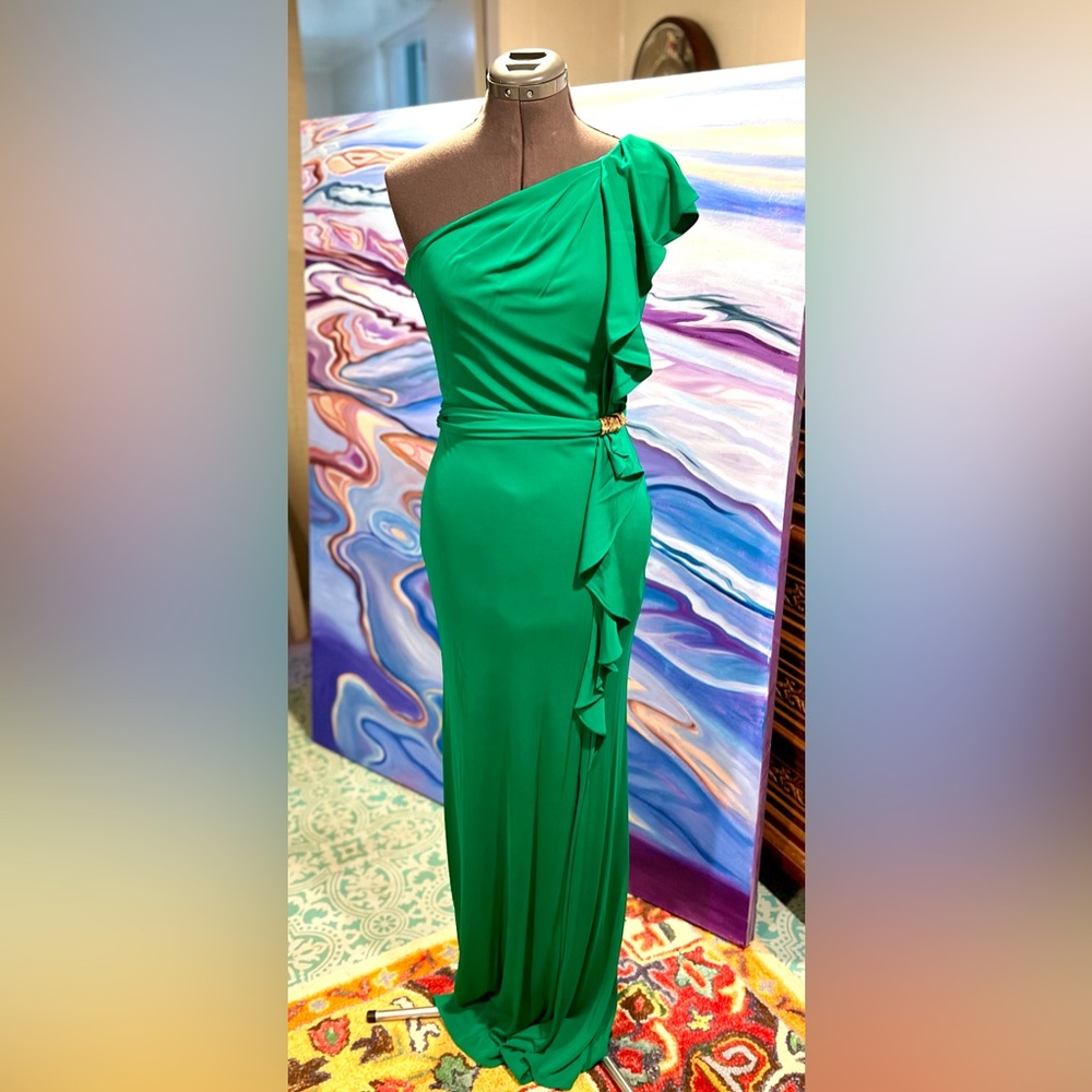 David Meister, gold and rhinestone detail side waist, size 10